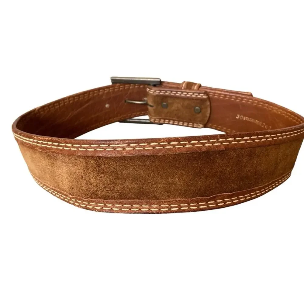 Vintage Jeans West USA made Unisex Brown Steerhide Leather Suede Belt size 30